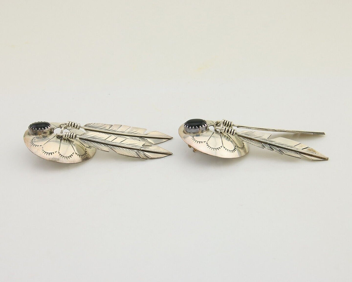 Navajo Handmade Earrings 925 Silver Onyx Native American Artist C.80's