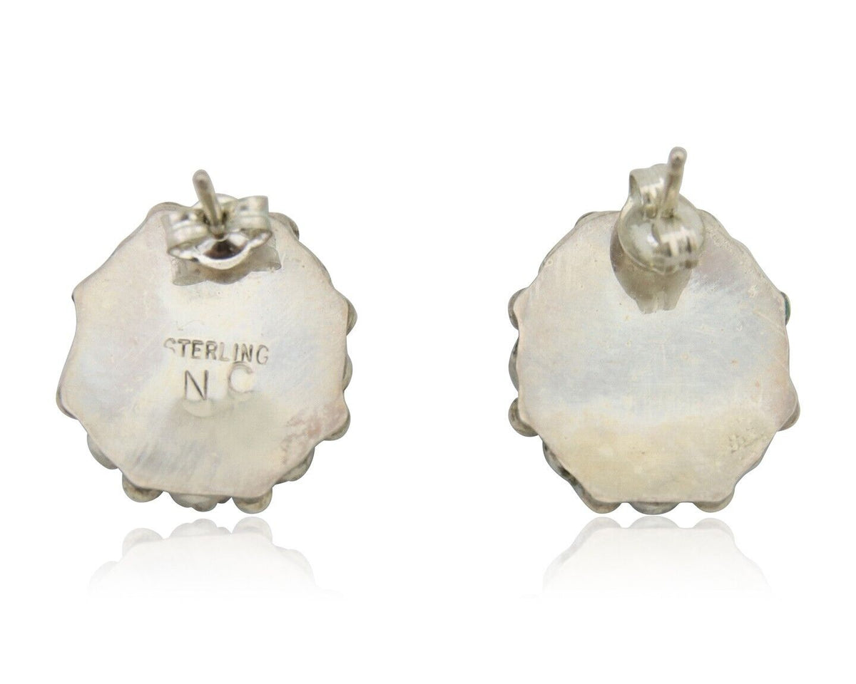 Navajo Shield Earrings 925 Silver Natural Turquoise Signed Nathaniel Curley C80s