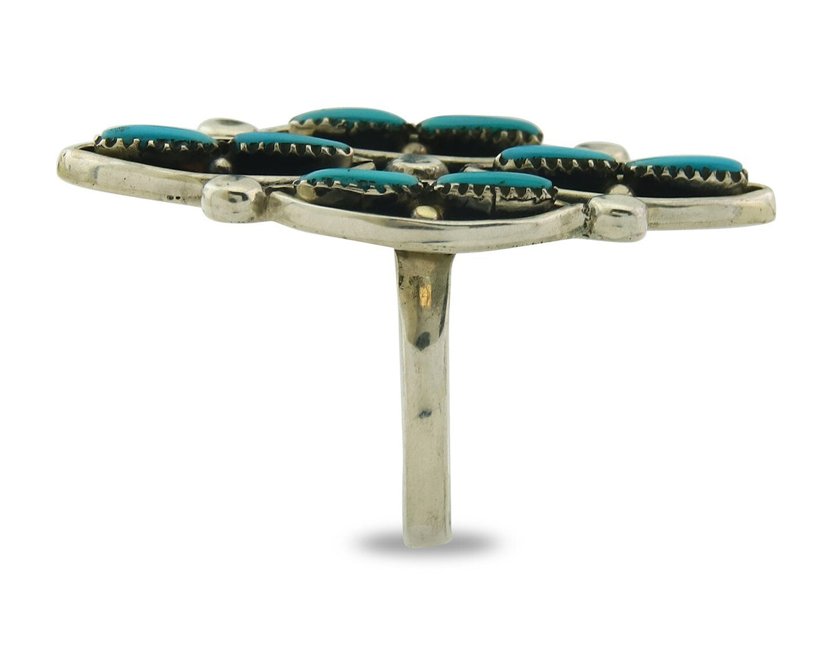 Vintage Zuni Ring 925 Sterling Authentic Natural Turquoise Native Artist Sz 8.5