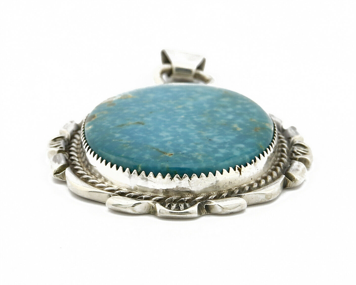 C. 80's-90 Navajo Talhat Large Natural Mined Turquoise .925 Silver Pendant