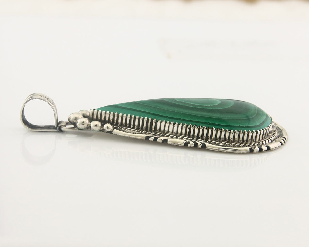 Navajo Sterling Silver Pendant Malachite Vintage Handmade Signed George Begay