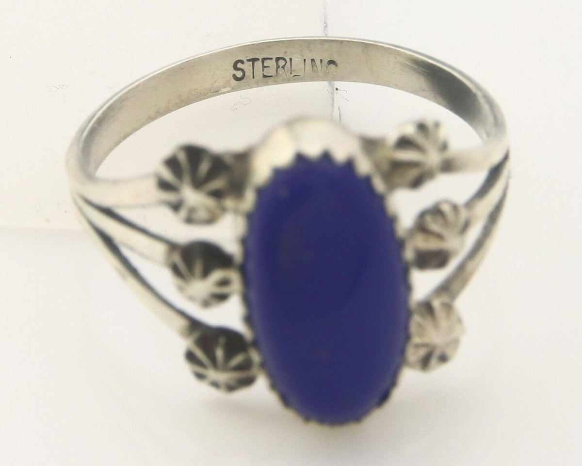 Navajo Ring 925 Sterling Natural Lapis Handmade Native Artist C.80's