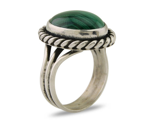 Navajo Ring 925 Silver Natural Malachite Native American Artist C.80's