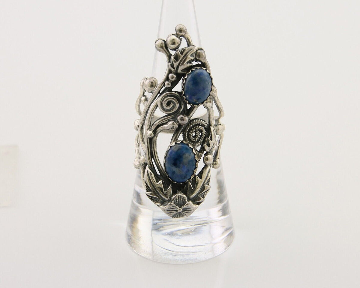 Navajo Ring 925 Silver Natural Denim Lapis Artist Signed Prairie Fire C.80's
