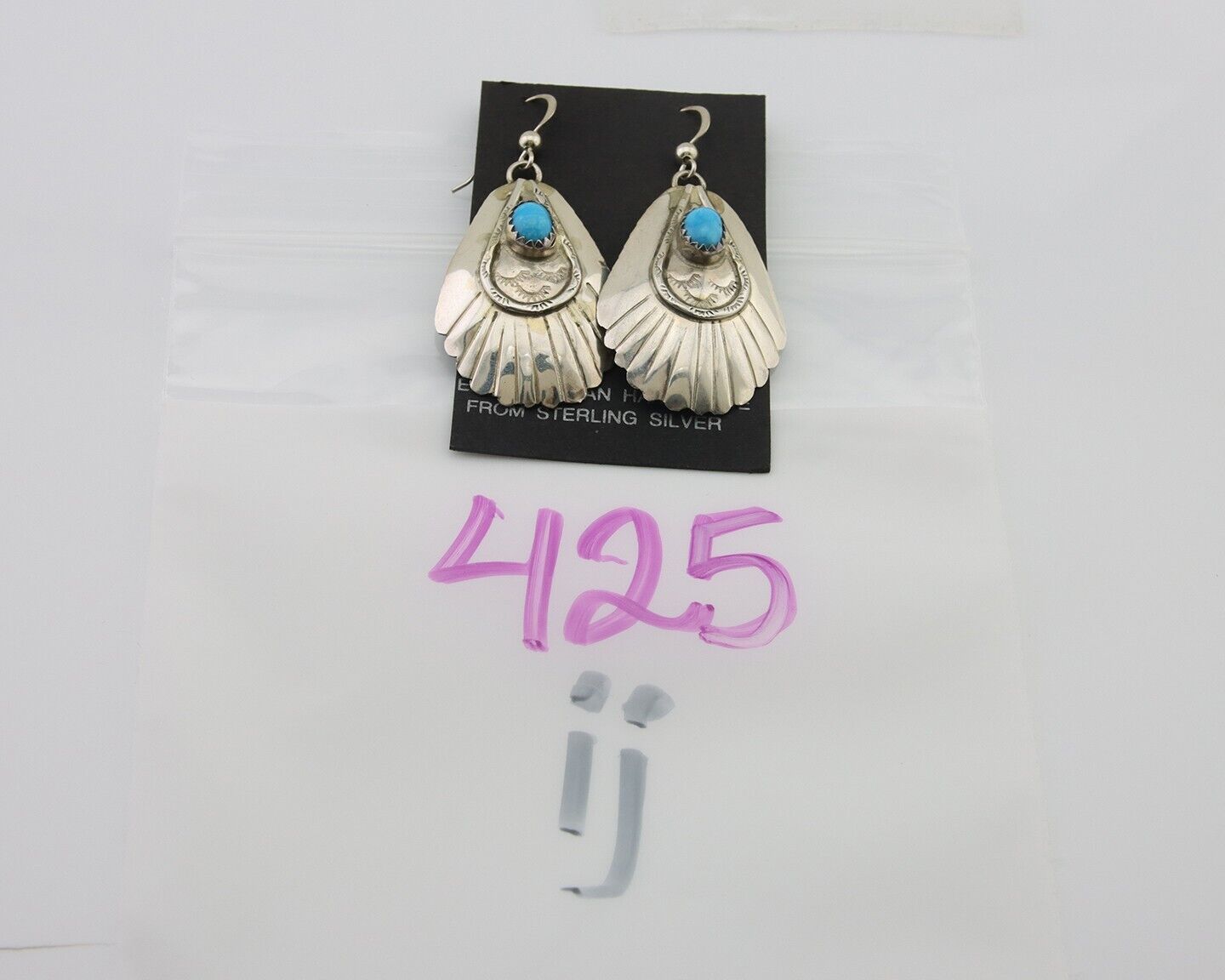 Navajo Earrings 925 Silver Turquoise Artist Signed Dean Brown C.80's