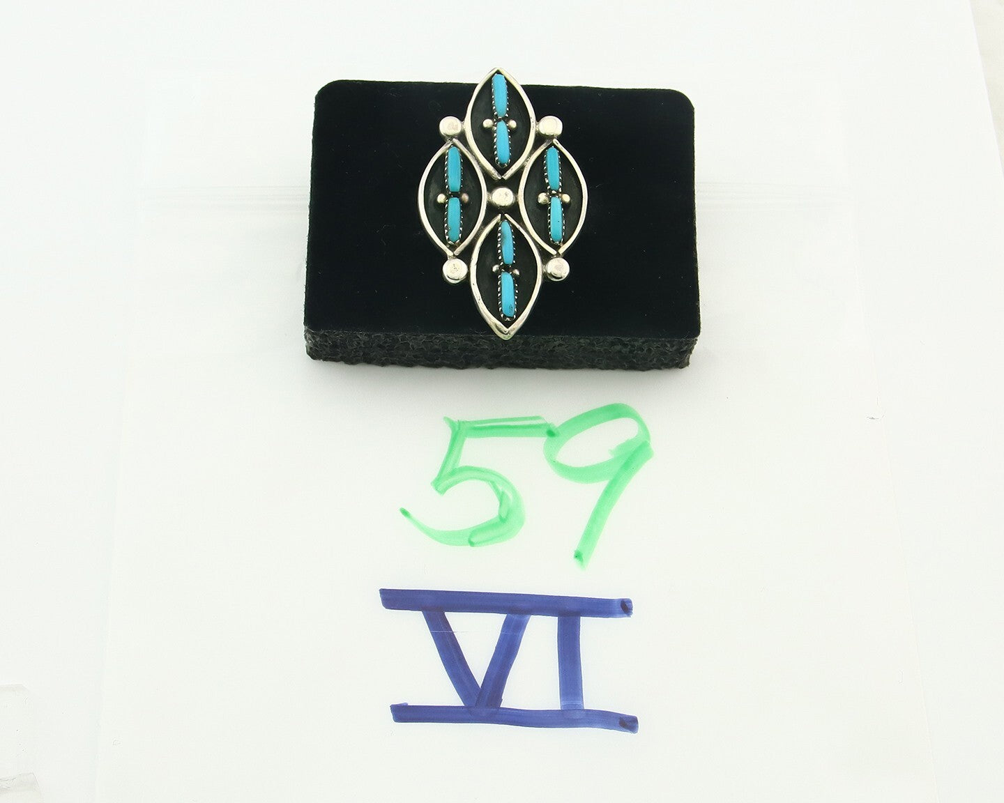 Vintage Zuni Ring 925 Sterling Authentic Natural Turquoise Native Artist Sz 8.5