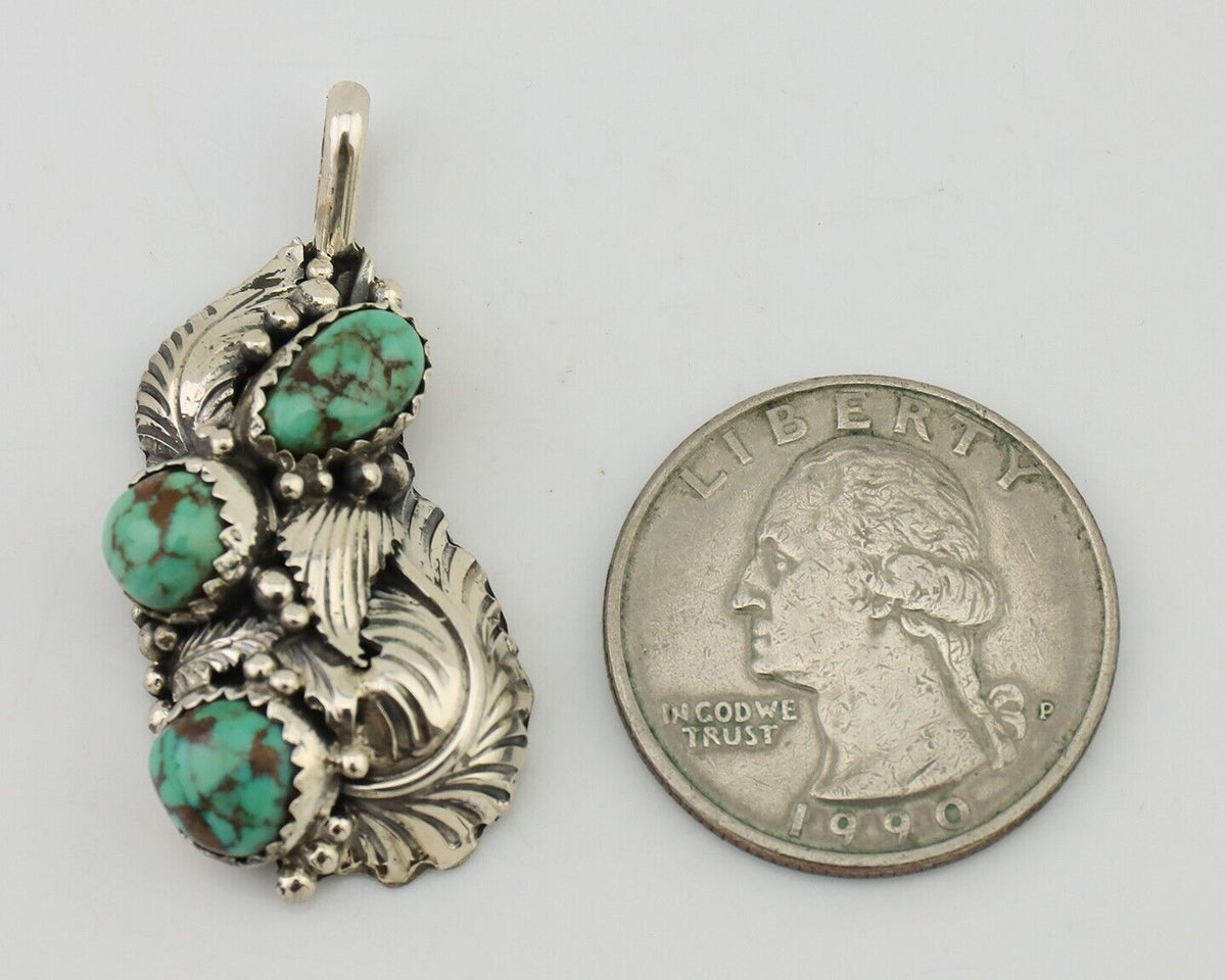 Navajo Pendant 925 Silver Natural Bisbee Turquoise Signed Tom Willeto C.80's