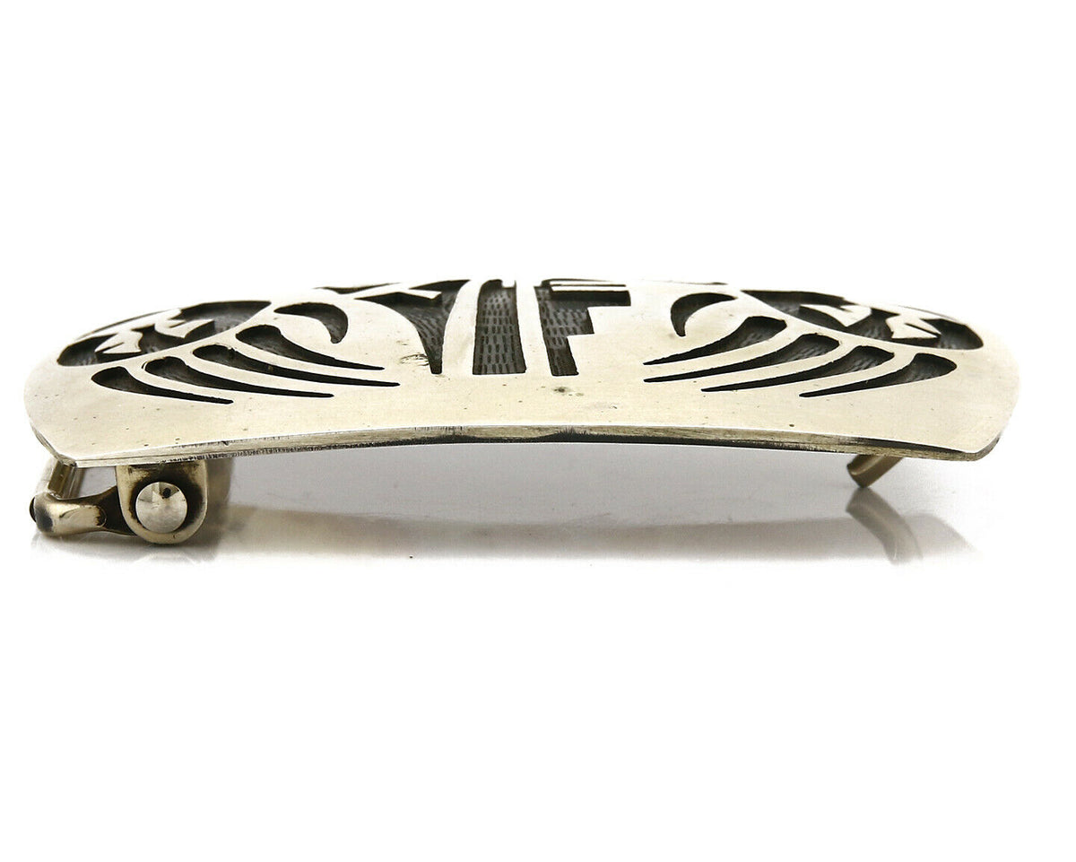 Navajo Belt Buckle .925 SOLID Sterling Silver Handmade Overlay Circa 1980's