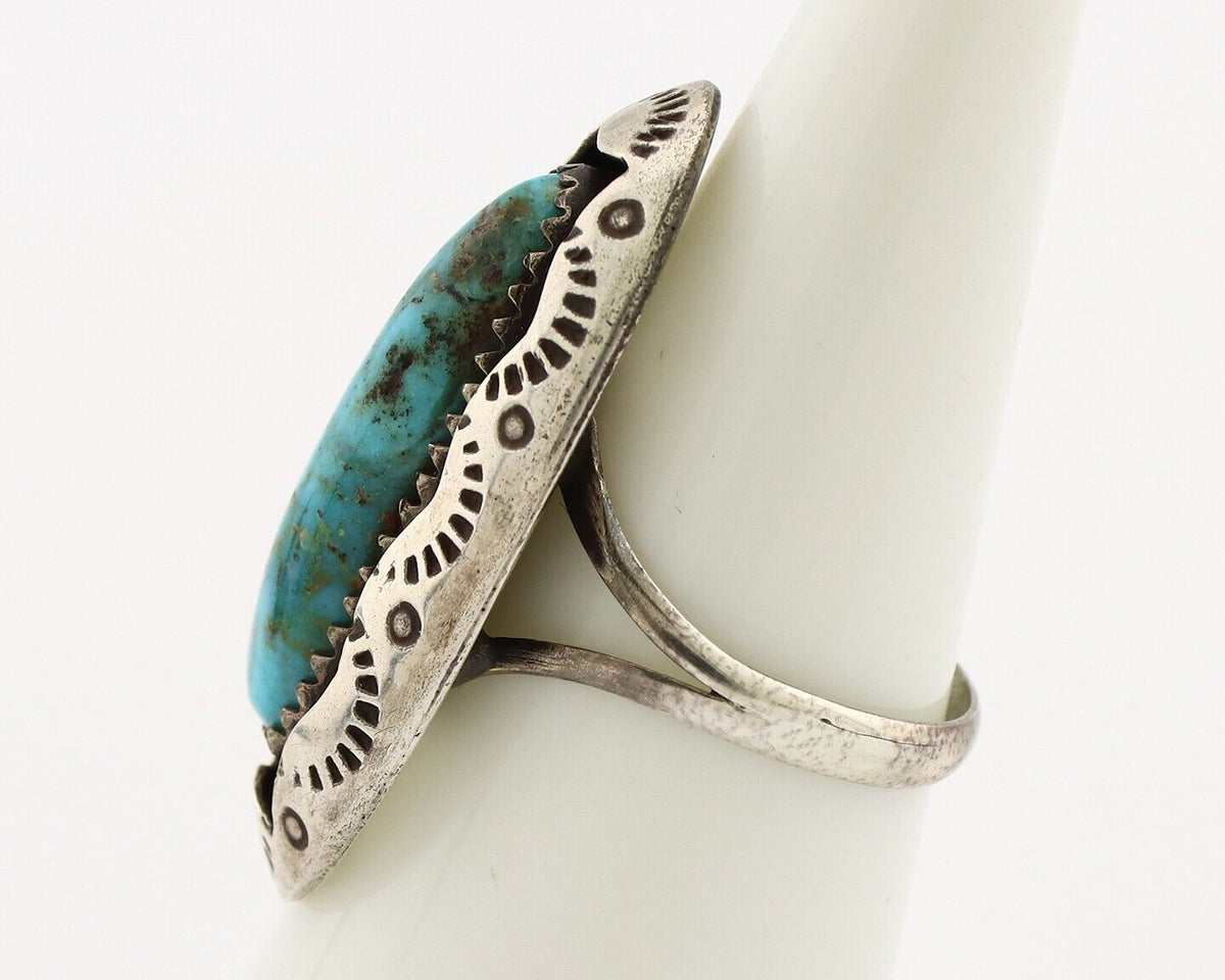 Navajo Ring 925 Silver Natural Kingman Turquoise Native American Artist C.80's