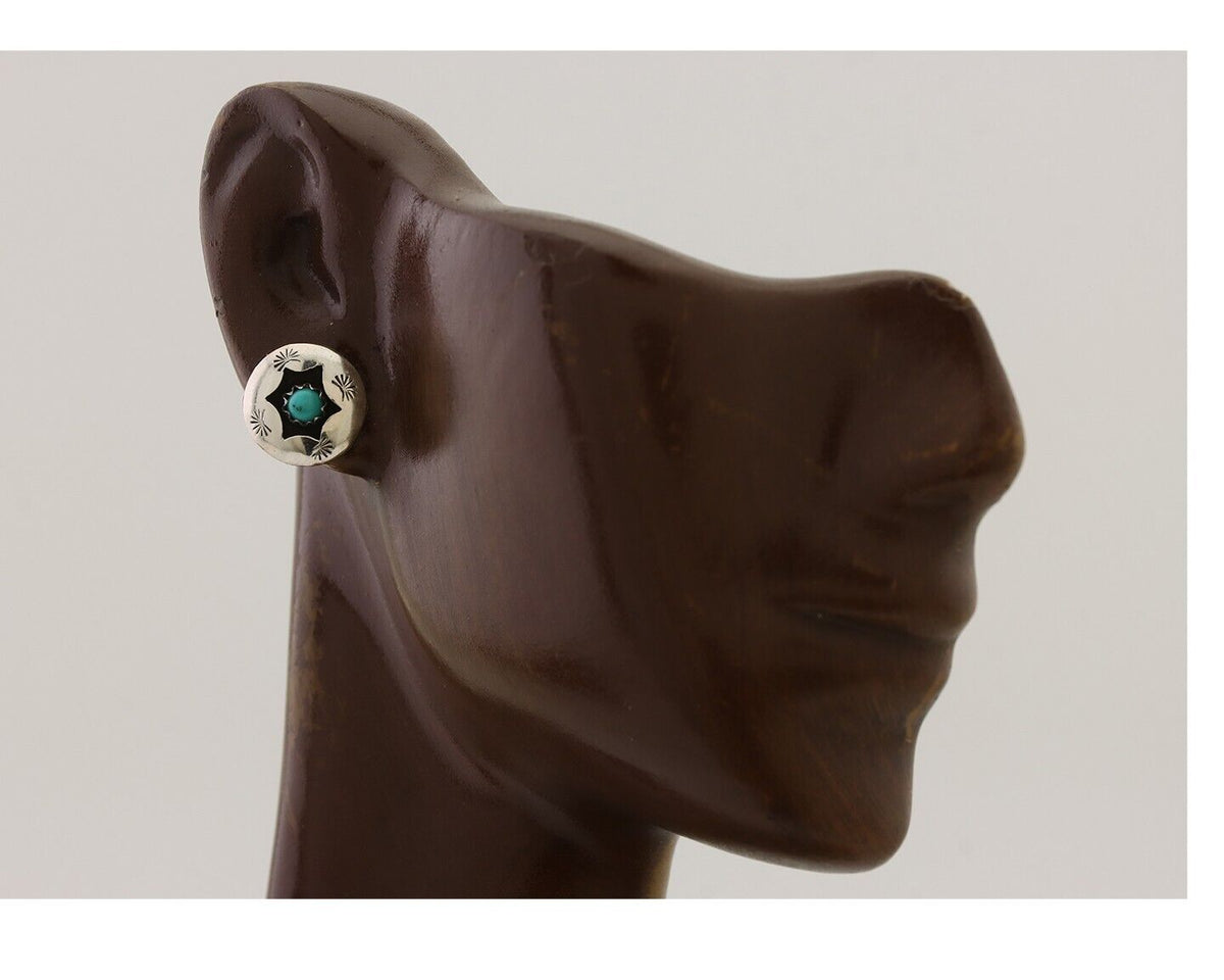 Navajo Handmade Earrings 925 Silver Natural Turquoise Native Artist C.80's
