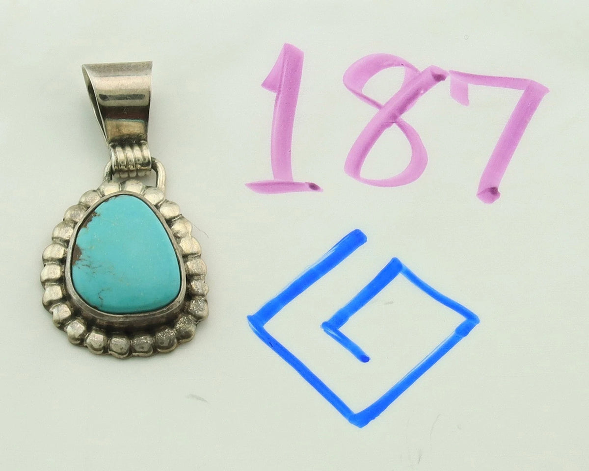 Navajo Pendant 925 Sterling Silver Natural Turquoise Vintage Signed Rabbit Stick