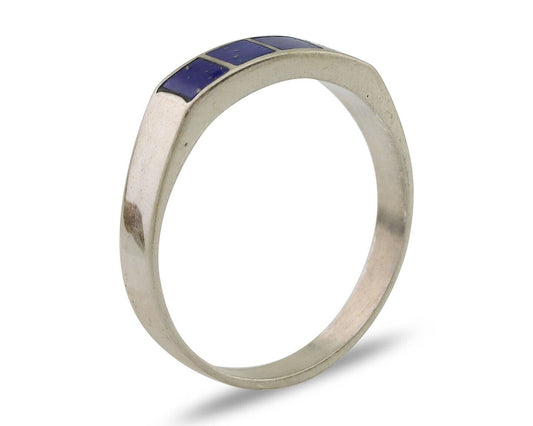 Navajo Handmade Ring 925 Silver Natural Lapis Lazuli Artist Signed SC C.80's
