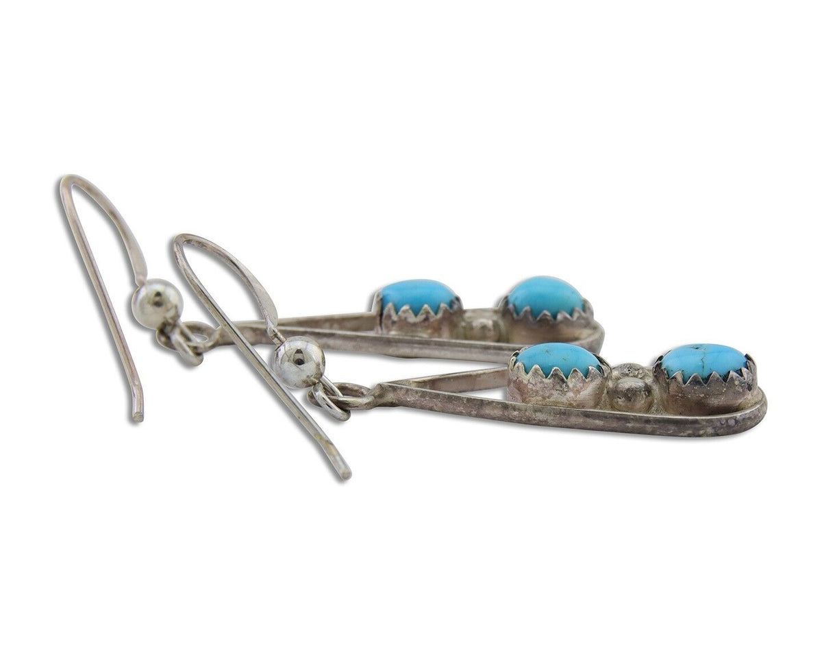 Navajo Paw Earrings 925 Silver Blue Turquoise Native American Artist C.80's
