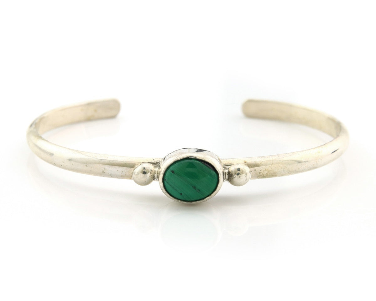 Navajo Cuff Bracelet Sterling Silver Natural Mined Malachite Native Artist