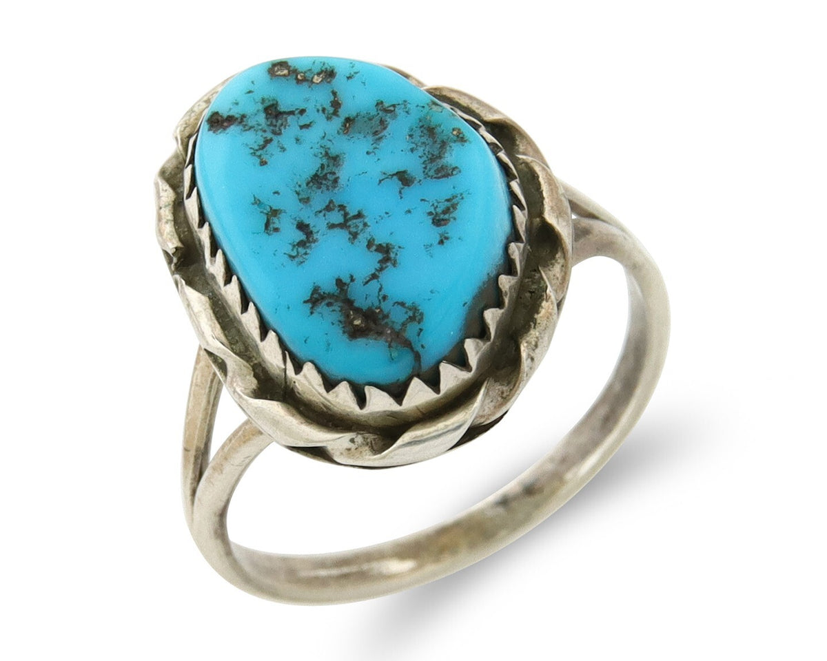 Navajo Ring 925 Sterling Natural Blue Nugget Turquoise C.80's Size 5.75