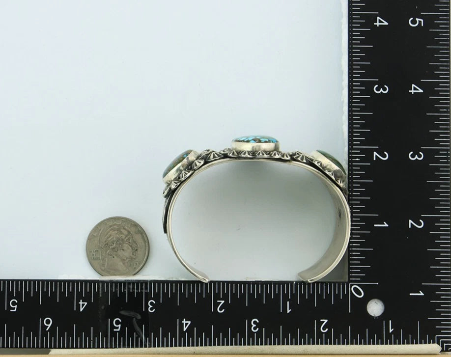 Men Navajo Cuff Bracelet Sterling Silver Turquoise Vintage Signed J Nelson