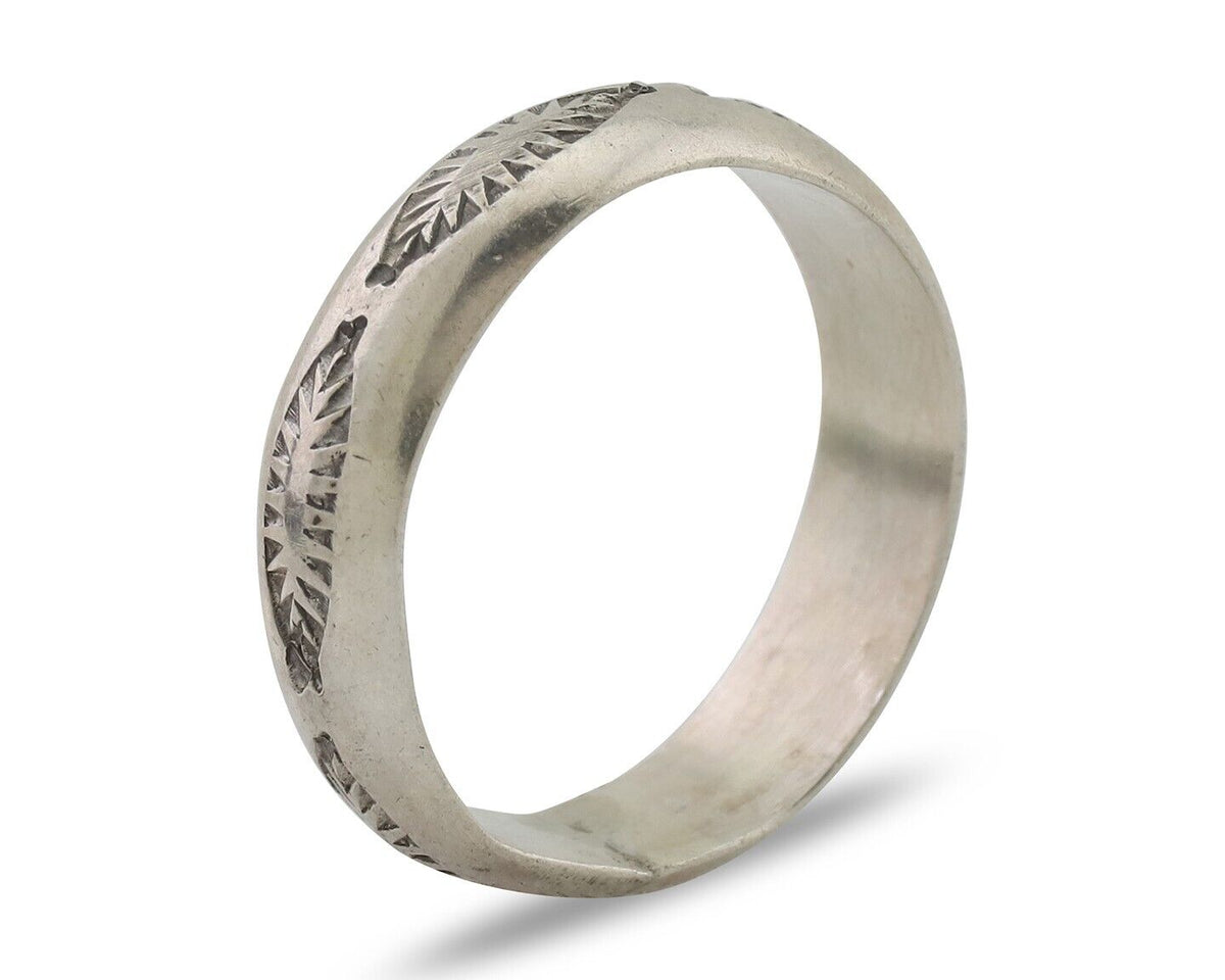 Navajo Hand Stamped Band 925 Silver 6.0 mm Signed Larry Chavez Size 10.5 C.80's