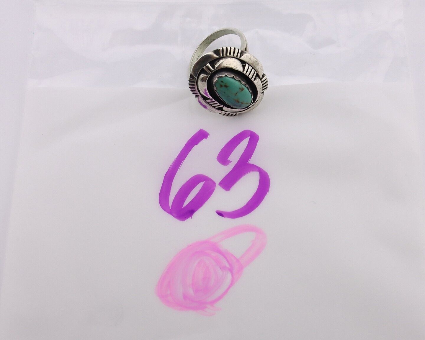 Navajo Ring 925 Silver Turquoise Artist Signed Leonard & Marian Nez C.80's