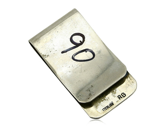 Navajo Money Clip .925 Silver & Nickle Hand Stamped Artist RB C.80's-90's