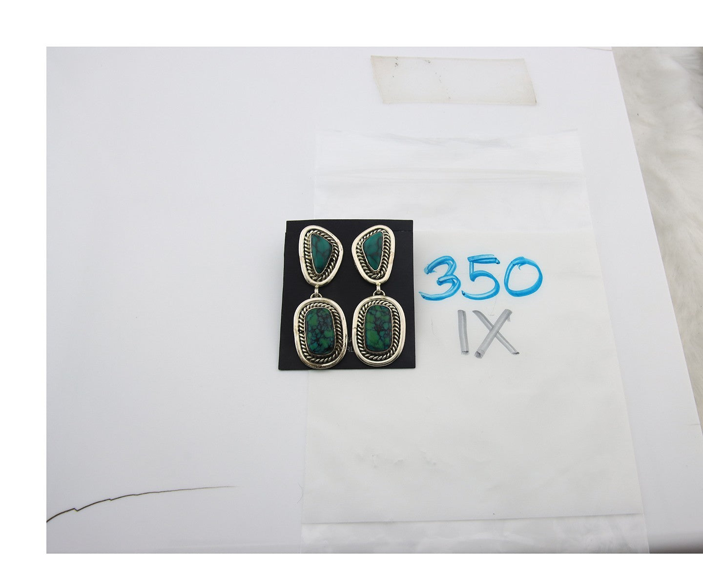 Navajo Earrings Sterling Silver Natural Turquoise Vintage Signed EL