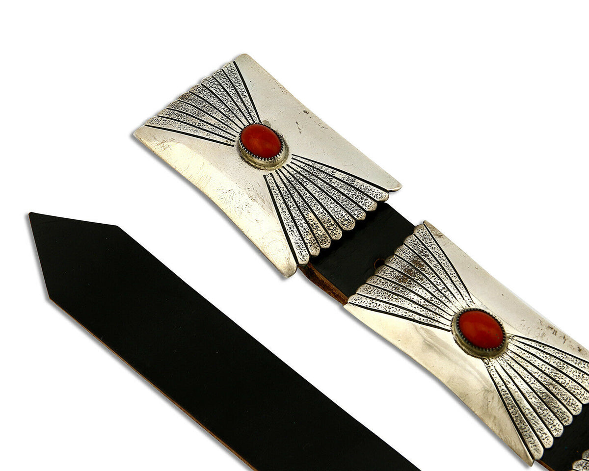 Navajo Concho Belt .925 Silver Mine #8 Coral Tobe Turpen Vault Collection