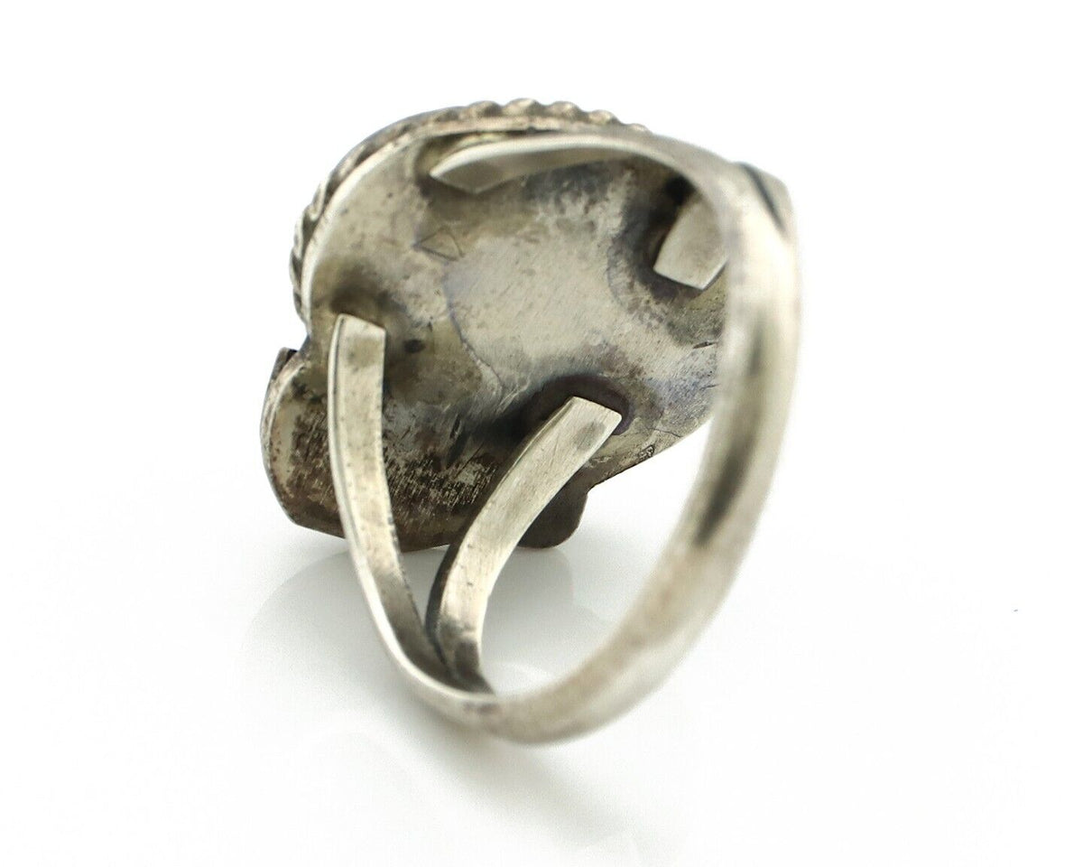 Navajo Ring 925 Silver Spiderweb Turquoise Native American Artist C.80's