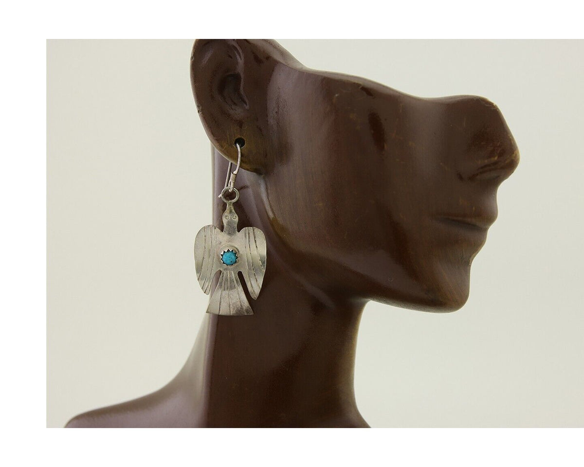 Navajo Thunderbird Earrings 925 Silver Natural Turquoise Native Artist C.80's