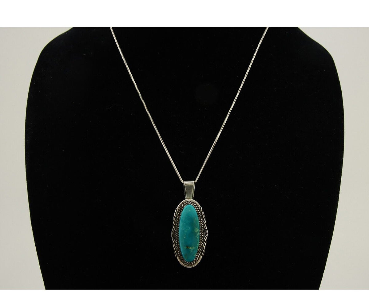 Navajo Necklace 925 Silver Natural Turquoise Artist Signed Mike Begay C.80's