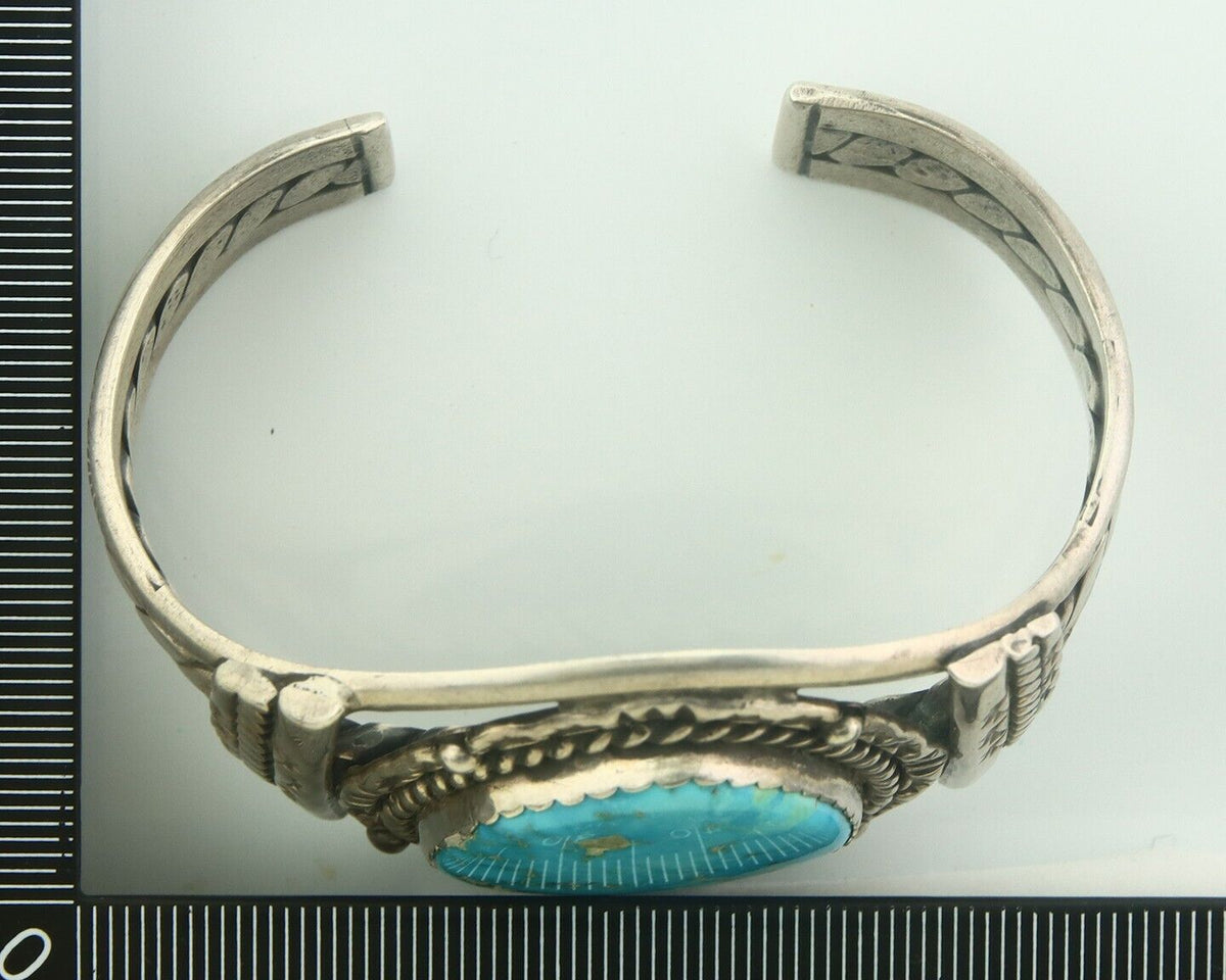 Navajo Bracelet 925 Silver Turquoise Cuff Artist Signed JTL C.80's