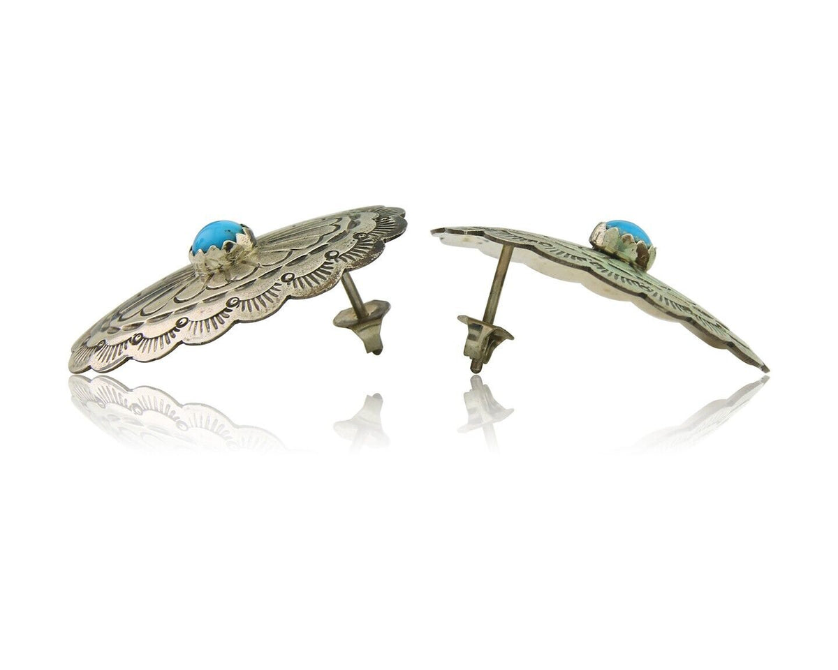 Navajo Earrings 925 Silver Natural Turquoise Artist Signed J Nelson C80s