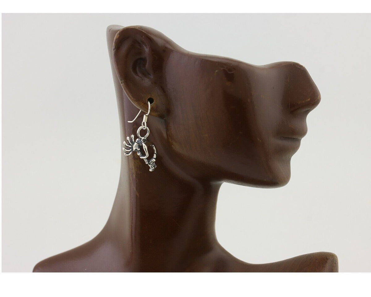 Navajo Kokopelli Dangle Earrings 925 Silver Native American Artist C.80's