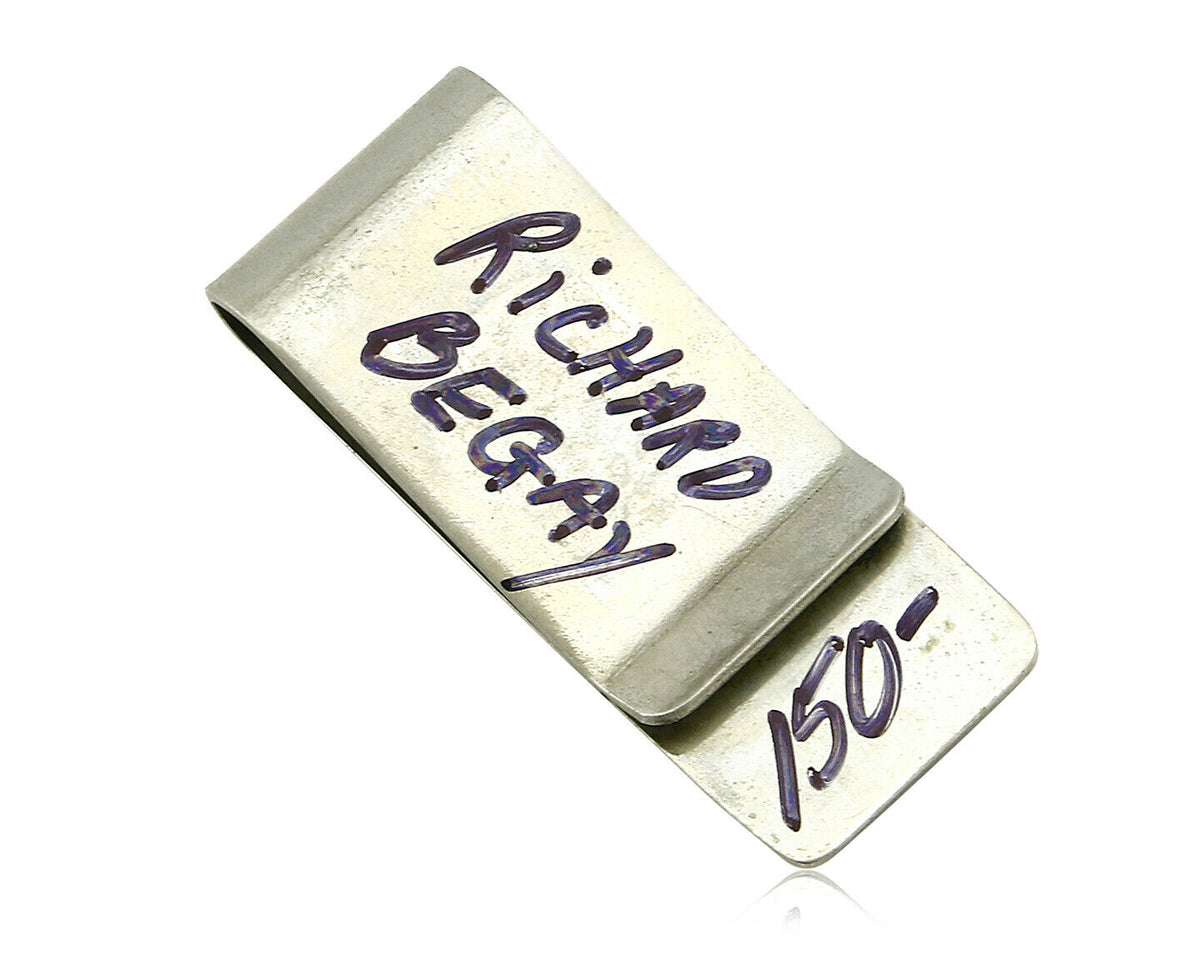 Navajo Money Clip .925 Silver & Nickle Hand Stamped Artist Richard Begay