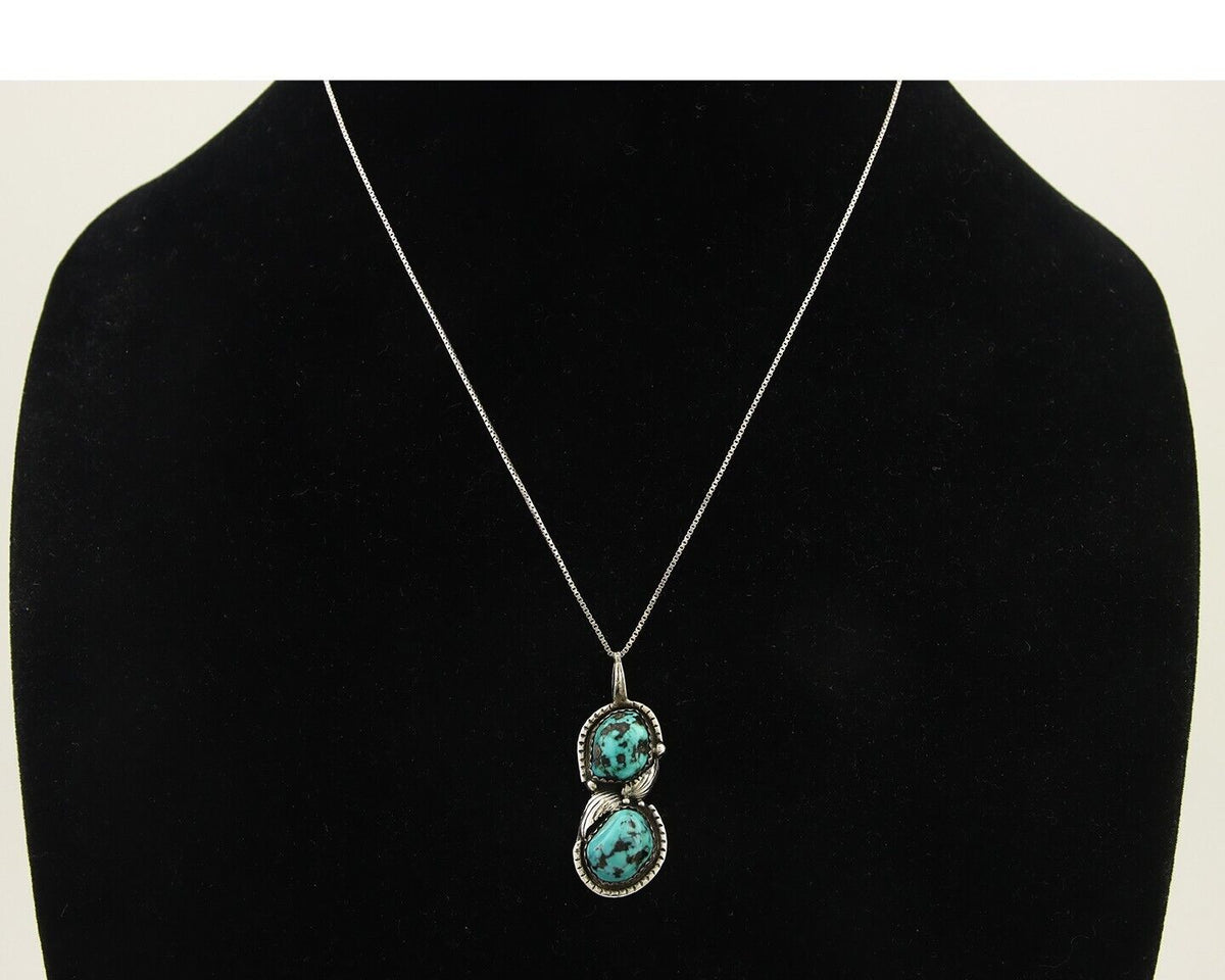 Navajo Necklace 925 Silver Natural Turquoise Artist Signed Tom Willeto C.80's