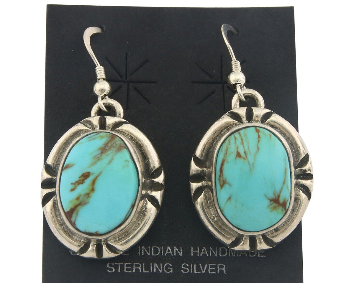 Navajo Earrings 925 Silver Eagle Natural Turquoise Signed Gecko C80s
