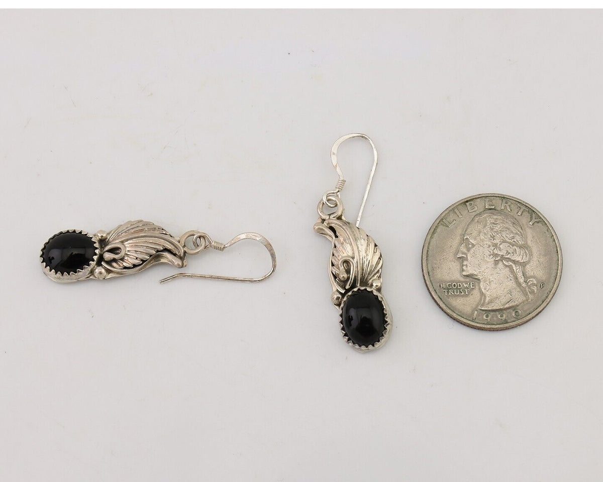 Navajo Dangle Earrings 925 Silver Black Onyx Native American Artist C.80's