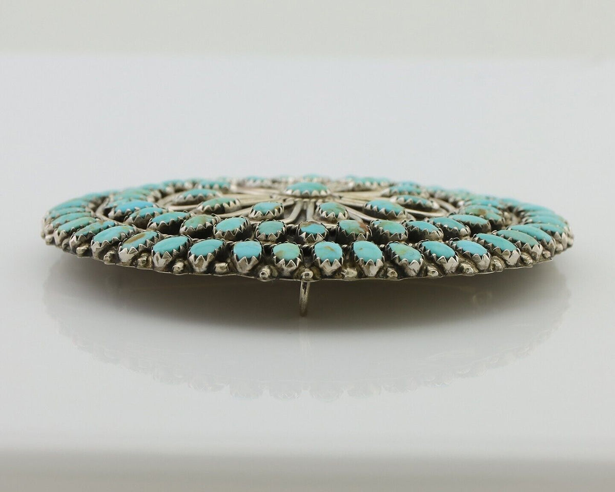 Navajo Pin Pendant 925 Silver Natural Kingman Turquoise Signed LMB C.80's