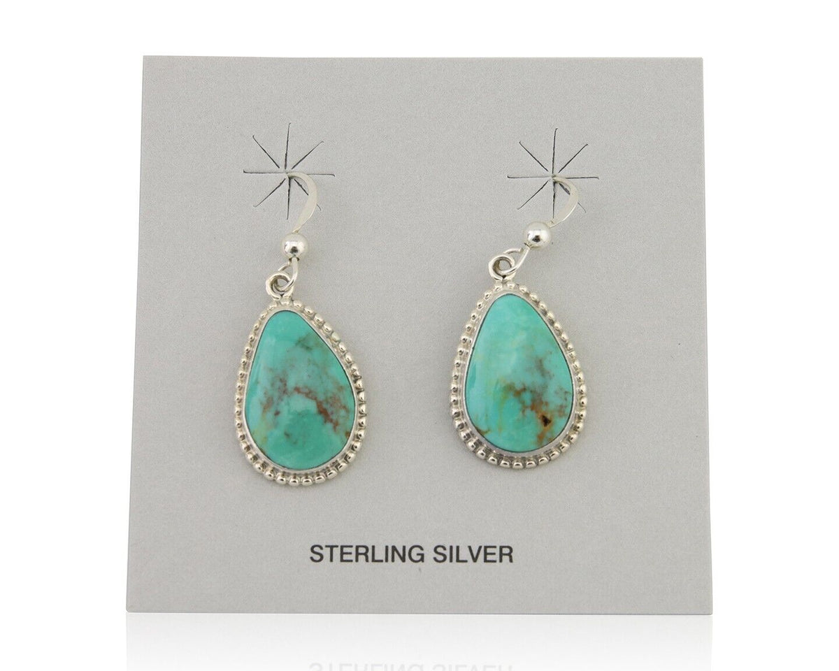 Navajo Dangle Earrings 925 Silver Natural Turquoise Artist Signed Montoya C.80's