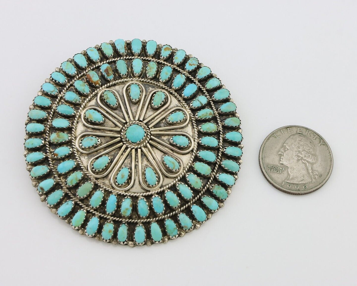 Navajo Pin Pendant 925 Silver Natural Kingman Turquoise Signed LMB C.80's