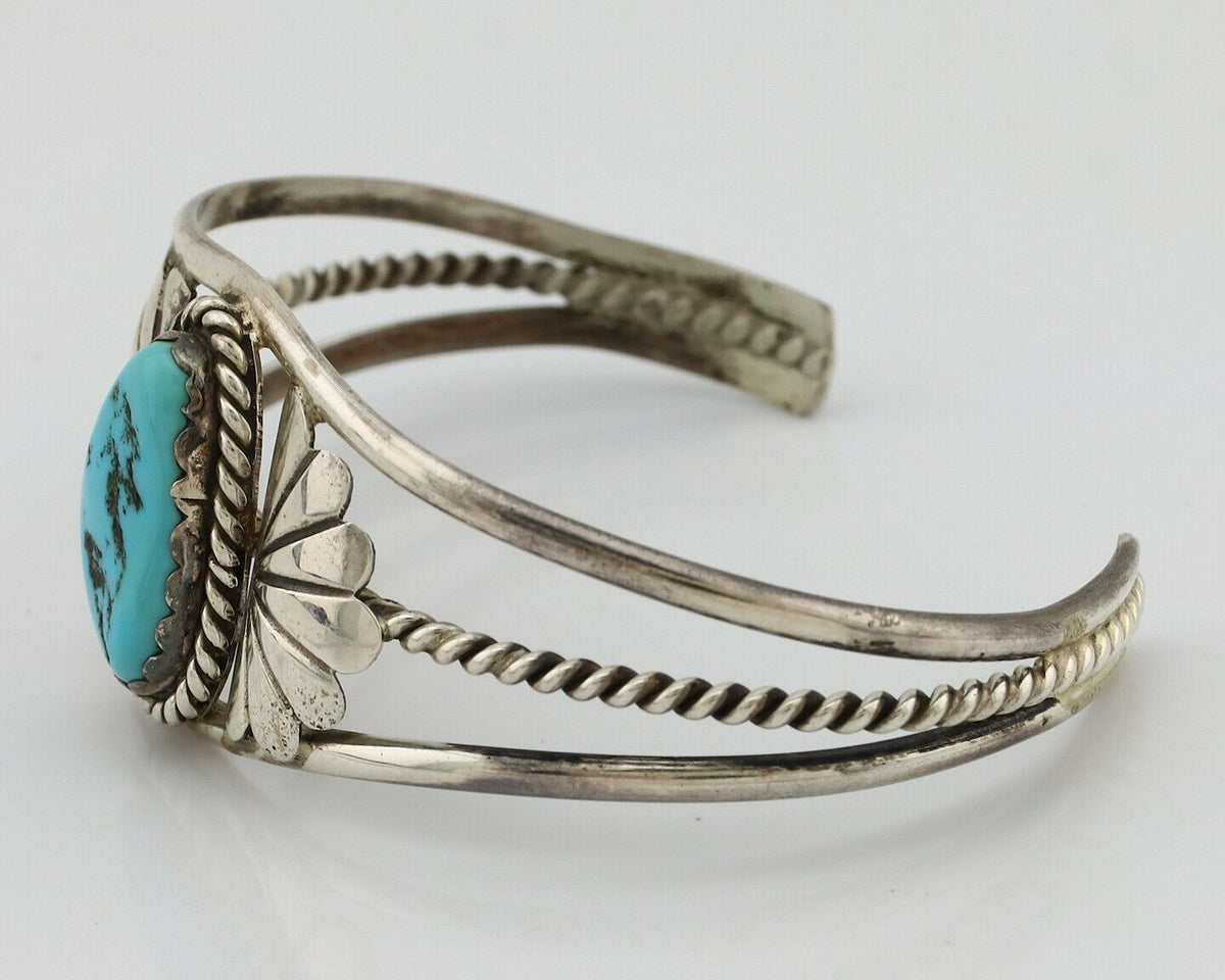 Navajo Bracelet 925 Silver Sleeping Beauty Turquoise Native American Artist C80s