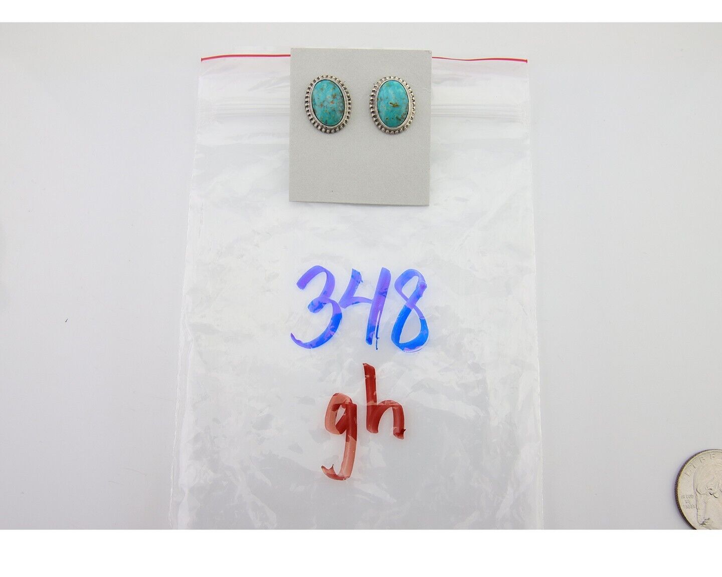 Navajo Stud Earrings 925 Silver Natural Turquoise Artist Signed M C.80's
