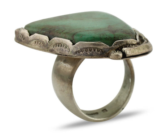 Large Navajo Ring 925 Silver Natural Green Turquoise Artist Signed B C.80's