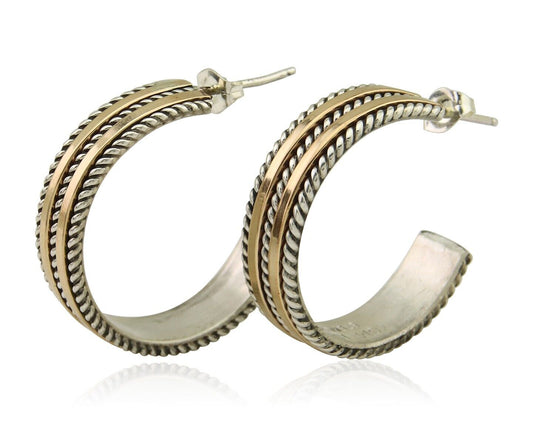 Navajo Earrings 925 Silver & Gold Handmade Artist Signed Tom Hawk C.80's