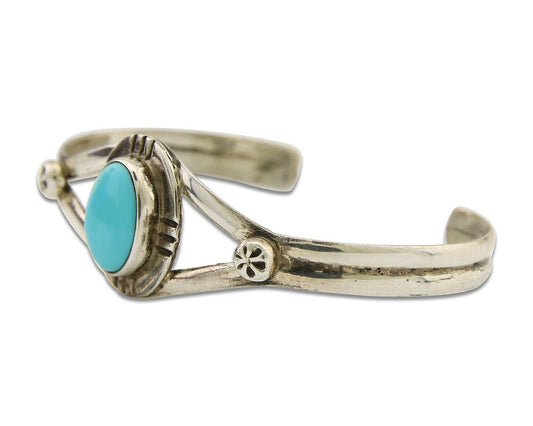 Navajo Cuff Bracelet 925 Silver Turquoise Native American Artist Handmade C.80's