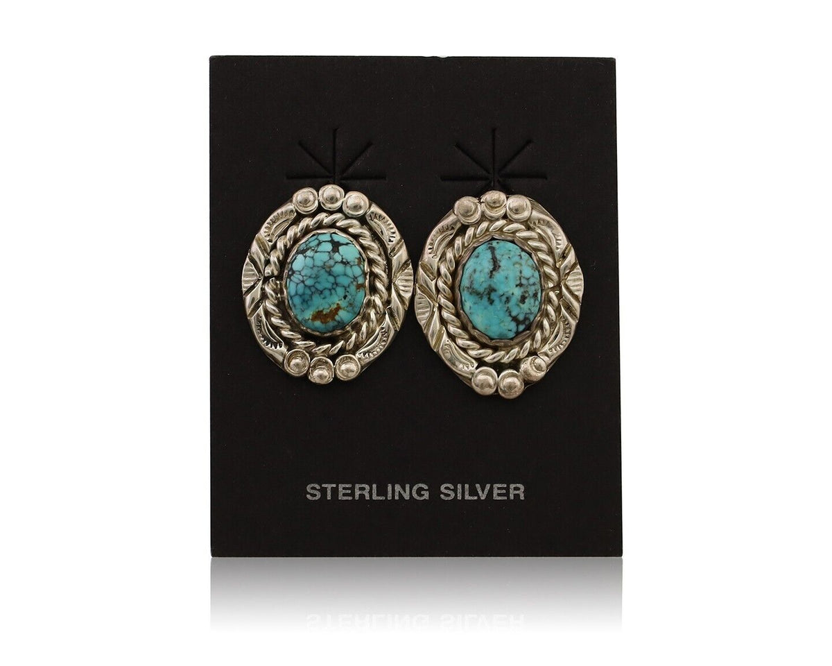 Navajo Earrings 925 Silver Spiderweb Mined Turquoise Artist Signed NE C.80's