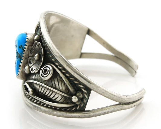 Navajo Cuff Bracelet Sterling Silver Gem Turquoise Handmade Vintage Signed