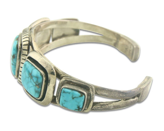 Navajo Bracelet 925 Silver Turquoise Cuff Artist Signed M C.80's