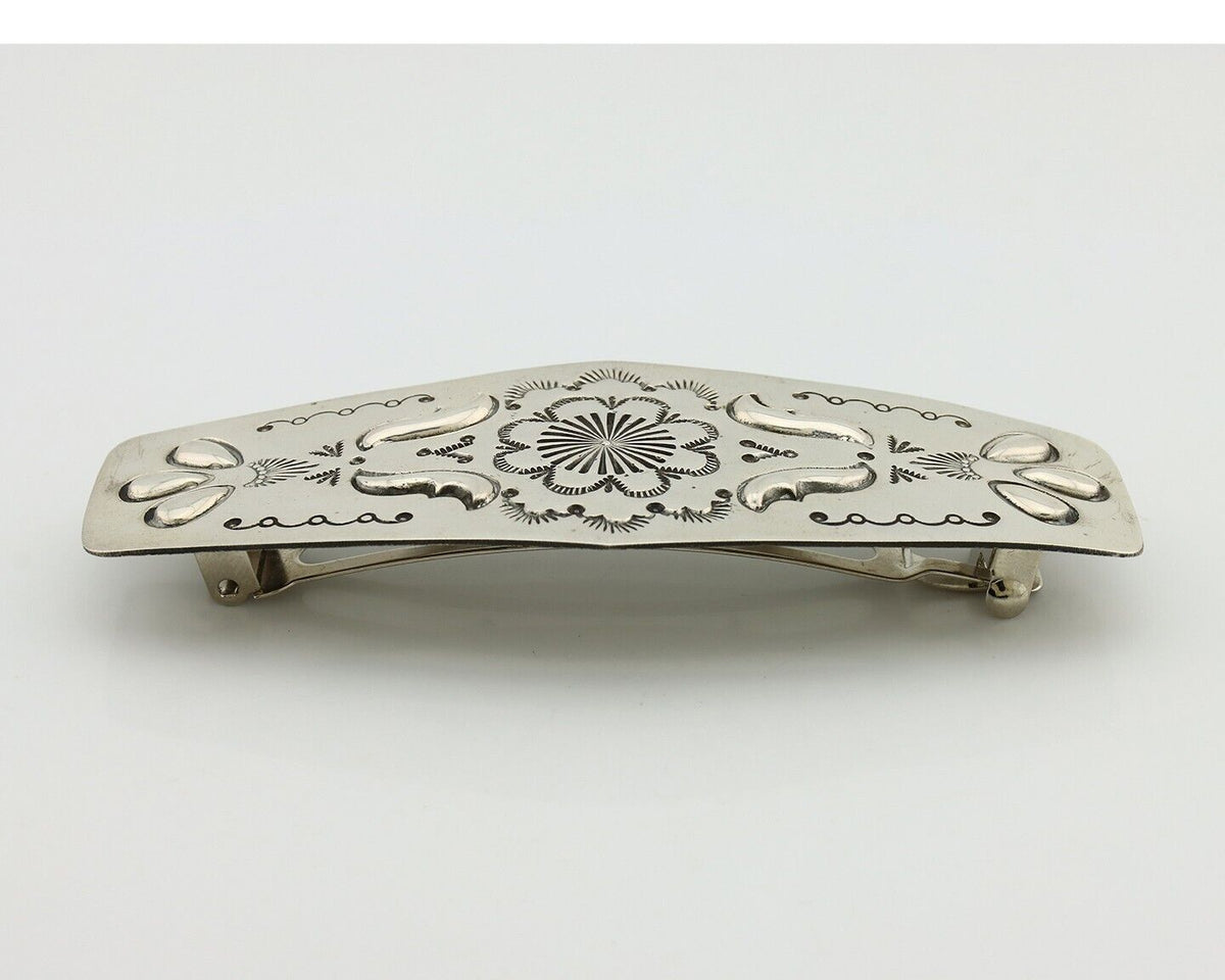 Women's Navajo Hair Clip Hand Stamped 925 Silver Artist Signed MY C.80's