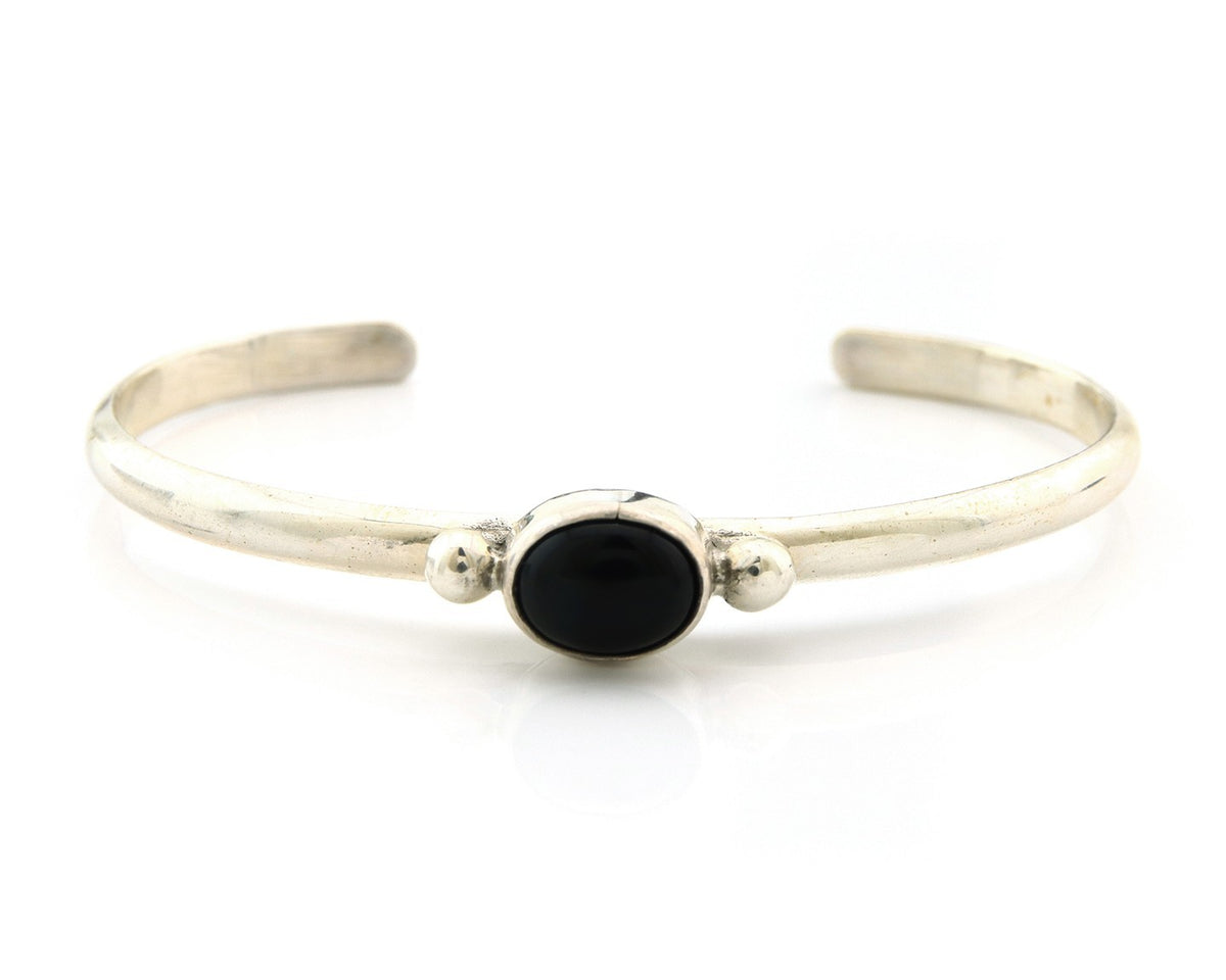 Navajo Cuff Bracelet Sterling Silver Natural Mined Black Onyx Native Artist