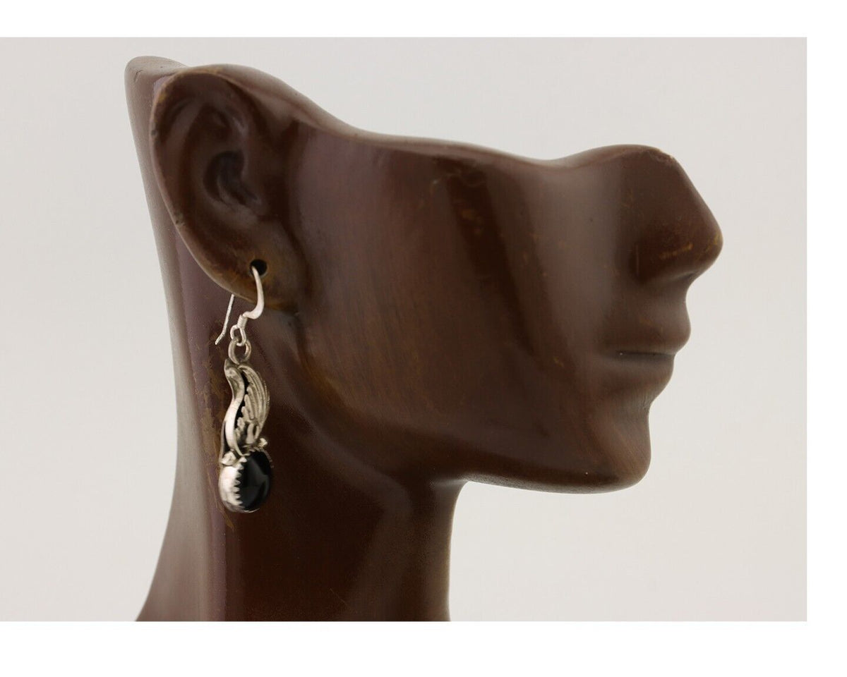 Navajo Dangle Earrings 925 Silver Black Onyx Native American Artist C.80's