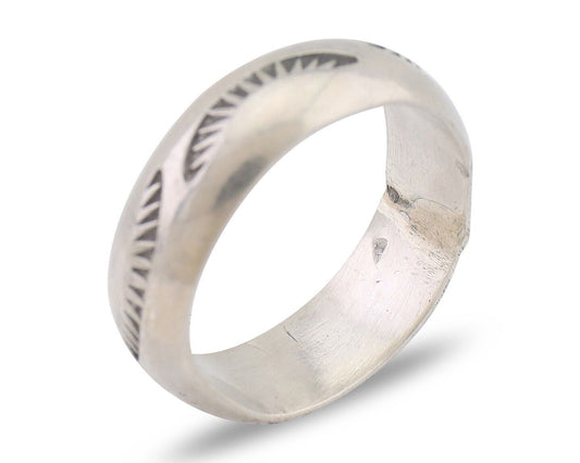 Navajo Hand Stamped Band 925 Silver 6.0 mm Signed Larry Chavez Size 5.75 C.80's